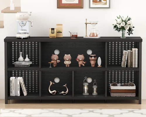 Miniatura 7 de LVB Estantería Horizontal Negra, Organizador de Almacenamiento Moderno en Cubos Estantería, Estante Industrial Ancho Largo de Madera Metal