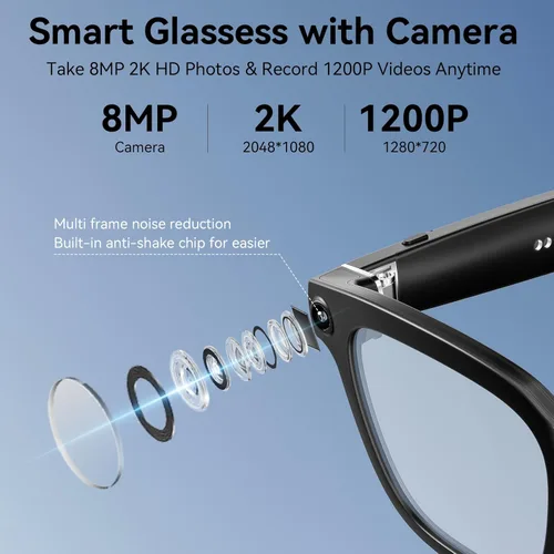 Miniatura 7 de Lentes inteligentes AI con cámara, gafas de grabación de video 1080P, gafas de cámara de 8 MP, traducción en tiempo real, asistente de voz AI