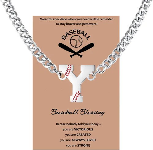 Miniatura 29 de QINJIEJIE Collar de béisbol inicial A-Z con letras, accesorios deportivos, colgante de encanto de béisbol, joyería de cadena de acero inoxidable 2-P