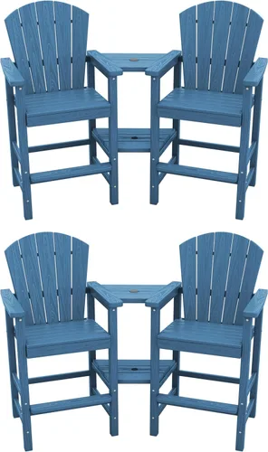 Miniatura 21 de SERWALL Juego de 2 sillas altas Adirondack con paraguas de 9 pies, sillas de exterior de altura de barra de HDPE, taburetes de bar Adirondack
