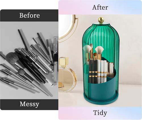 Miniatura 4 de Organizador Soporte de Brochas de Maquillaje, Soporte de Brochas de Maquillaje Giratorio 360°, Material Resistente al Polvo e Impermeable y con 3