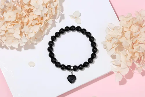 Miniatura 5 de XIANNVXI Pulsera de cristal curativo para mujer, pulsera de protección de cuentas de 0.315 in, pulsera con dije de corazón, pulsera elástica