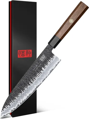 Shan Zu - Cuchillo de chef japonés de 8 pulgadas, cuchillo Gyuto forjado a mano de 9 capas de acero de alto carbono 10CR18MOV, cuchillo profesional
