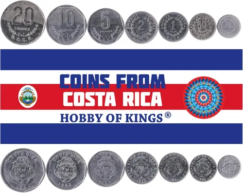 Miniatura 3 de 6 Coins de Costa Rica Colección de Monedas Costa Rica Tico 5 10 25 50 100 500 Colones Circulado 1997-2005 Barco Estrella Volcán Rama