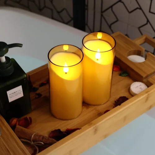 Miniatura 3 de NURADA Velas sin llama con control remoto y temporizador: juego de 2 velas LED acrílicas con mecha 3D que funcionan con pilas, velas falsas