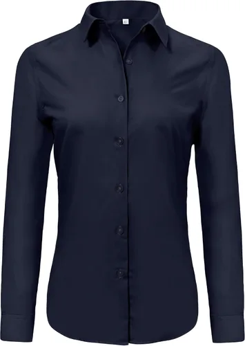 Miniatura 14 de Ruisin - Camisas supersuaves sin arrugas y con botones para mujer, unicolor, manga larga, diseño a rayas, estilo formal, blusa de vestir