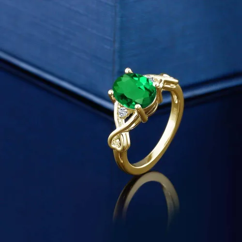 Miniatura 4 de Anillo de mujer de plata chapada en oro amarillo de 18 quilates con esmeralda y topacio blanco de imitación verde