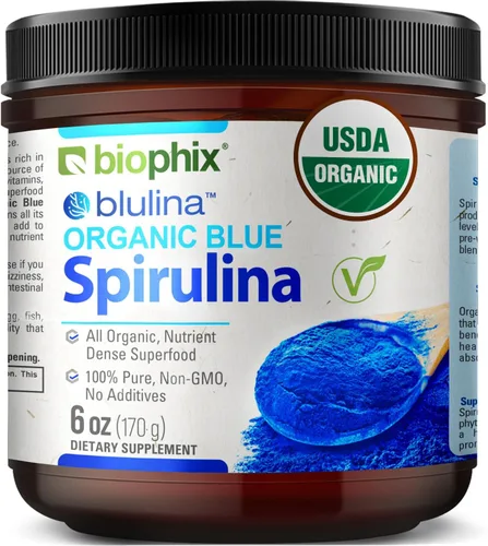 biophix Blue Spirulina en polvo orgánico Blulina 6 onzas – Algas espirulina orgánica en polvo 170 porciones – Suplemento superalimenticio – Pigmento