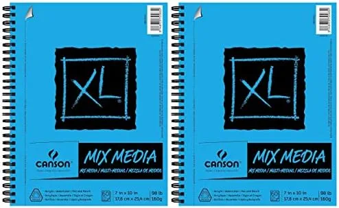Canson Bloc de papel Mix Media de la serie XL, pesado, textura fina, tamaño pesado para medios húmedos y secos, encuadernado con alambre lateral, 98