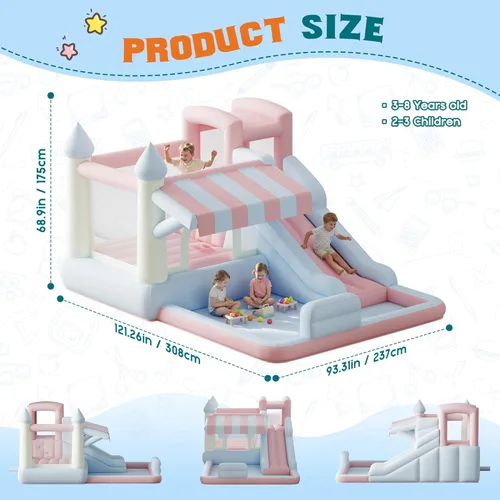 Miniatura 8 de Albott Casa inflable de rebote, tobogán acuático con zona de salto, pared de escalada y piscina de chapoteo, puente interior y exterior para niños