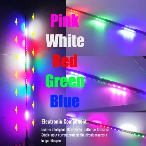Miniatura 6 de YEORO 2 piezas Tiras LED Dobles RGB 270 Luces Estroboscópicas Automáticas de Antena Impermeables para UTV, ATV (2.4 pies)