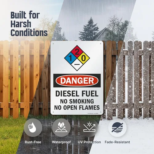 Miniatura 2 de Señales de seguridad SmartSign. Mensajes: "Danger: Diesel Fuel No Smoking No Open Flames", letras negras o rojas sobre fondo blanco., 1 Letrero