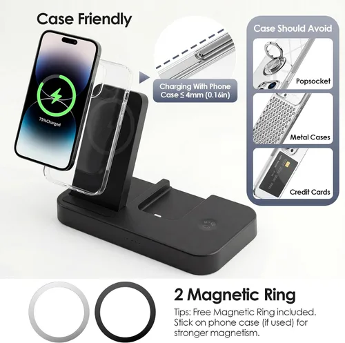 Miniatura 6 de Cargador 4 en 1 para Oura Ring Gen 4 (cargador Oura no incluido), estación de carga inalámbrica magnética rápida para iPhone, Apple Watch, AirPods