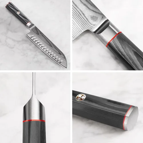 Miniatura 3 de Cangshan YARI Series X-7 Cuchillo Santoku de acero Damasco de 7 pulgadas con funda
