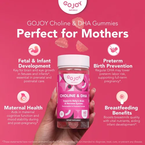 Miniatura 3 de GOJOY NATURALS Gomitas de colina prenatal y DHA - Suplemento vitamínico en gomitas desde la preconcepción hasta el posnatal para mujeres embarazadas