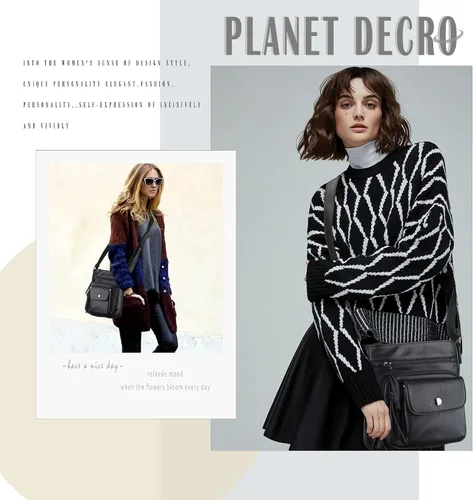 Miniatura 6 de PLANET DECOR Bolso bandolera grande de poliuretano con múltiples bolsillos con cremallera para mujer