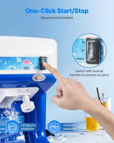 Miniatura 5 de VEVOR Trituradora de hielo comercial, máquina eléctrica de cono de nieve de 286 libras por hora con caja de cubitos de hielo de 2 L, máquina de Azul