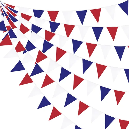 Pancarta de 32 pies para decoración de fiesta, banderín de tela, banderín triangular, guirnalda patriótica del 4 de julio, Estados Unidos, Día