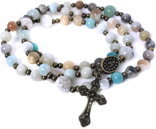 Miniatura 7 de Catholic Heirlooms Rosario y Rosario de Piedra Tiendaita Jesucristo - Pulsera Rosario y Medalla Milagrosa - Rosario Católico - Rosarios Católicos