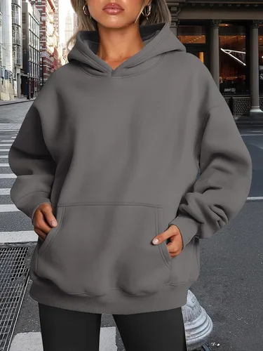 Miniatura 108 de Trendy Queen - Sudaderas extragrandes con capucha para mujer, suéteres de manga larga, sin botones, de vellón, de otoño, ropa de invierno