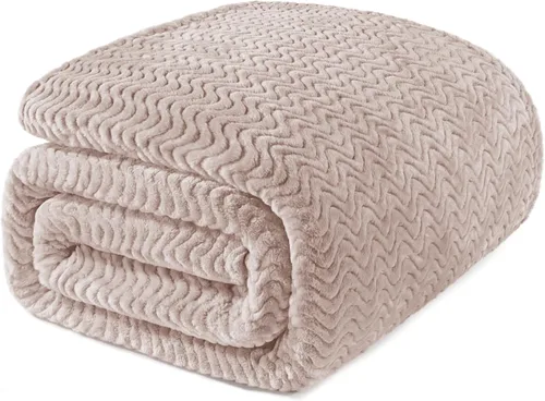Exclusivo Mezcla Manta Queen para cama, acogedora manta ligera de vellón con textura ondulada decorativa, adecuada para invierno, camello, 90 x 90
