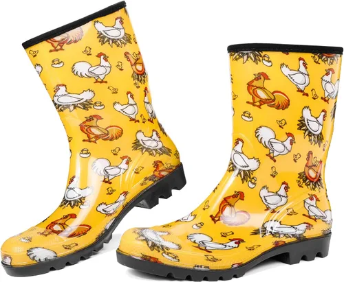 Miniatura 11 de DKSUKO Waterproof Womens Rain Boots insulated,Lightweight Rubber fashion Boots in Gardening,Warm and Comfortable Wide Calf Rain Boots with Glossy in