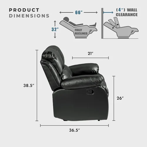 Miniatura 3 de Lexicon Baluze - Sofá reclinable doble de piel sintética suave, lengüeta de extracción manual, soporte de pared, espuma de alta densidad, marco
