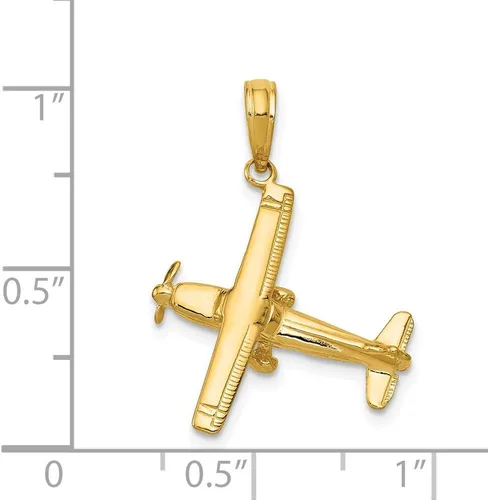Miniatura 2 de Colgante de avión de ala alta 3D de oro amarillo macizo de 14 k (1.142 in x 0.748 in), Oro amarillo