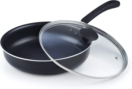 Miniatura 11 de Cook N Home Sartén antiadherente con tapa de 3 cuartos de galón de 9.5 pulgadas, sartenes anodizadas duras para saltear profundas, sartén de cocina