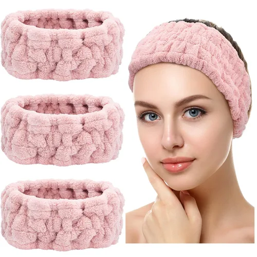Miniatura 12 de Chuangdi 3 Piezas Diadema Elástica para Maquillaje, Yoga, Deportes, Ducha - Envoltura para la Cabeza para Mujeres y Niñas (Rojo, Azul, Morado)