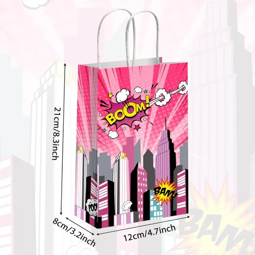 Miniatura 3 de gisgfim 12 piezas de bolsas de suministros para fiesta temática de Super Girl, bolsas de papel para golosinas y tratamientos de cumpleaños
