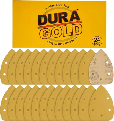 Miniatura 8 de Dura-Gold Hojas de Lija Premium para Lijadora de Detalle Tipo Ratón - Grano 180 (Caja de 24) - Discos Triangulares de 5 Orificios con Sistema