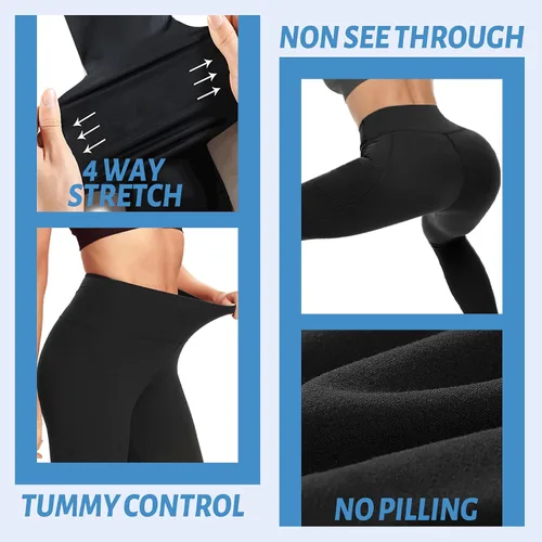 Miniatura 4 de Sundwudu Paquete de 5 leggings para mujer, control de abdomen, pantalones de yoga negros suaves de cintura alta para entrenamiento, tallas regulares