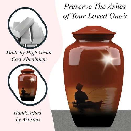 Miniatura 3 de Forever URNS - Urna funeraria de cremación para adultos con tema clásico de hombre de pesca para cenizas humanas de mujeres y hombres, 320 pulgadas