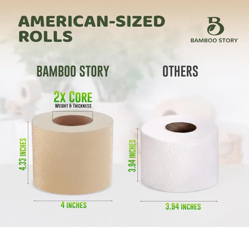 Miniatura 5 de Bamboo Story, Papel higiénico de bambú sin blanquear, 12 rollos, 3 capas y 300 hojas de papel higiénico de bambú, certificado FSC, biodegradable