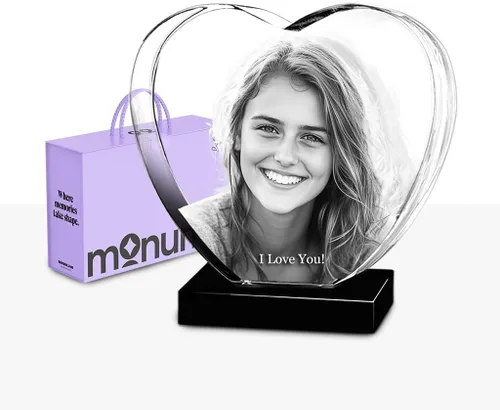 Monume Corazón de cristal 3D (Mini) - Foto de cristal personalizada grabada con láser hecha de vidrio transparente - Regalos fotográficos Estándar