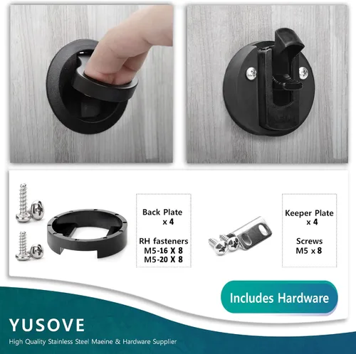 Miniatura 4 de Pestillo de plástico negro de 2 pulgadas, para escotilla de cubierta marina, pestillo de arrastre para puerta de cubierta marina, pestillo redondo