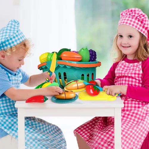 Miniatura 6 de 100 PIEZAS Juguetes de Comida para Cortar para Cocina Infantil, Juguetes de Comida de Simulación para Niños Pequeños, Accesorios de Juguetes de Azul