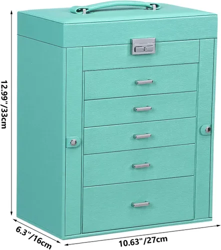 Miniatura 6 de ANWBROAD Joyero grande de 6 niveles, organizador de joyas, caja de almacenamiento con espejo de cerradura, caja de joyería para niñas, para aretes
