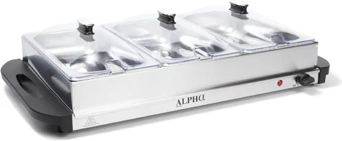 Alpha Living 3x2.5 QT Calentadores de Alimentos para Fiestas, Servidores y Calentadores de Bufé – Suministros de Catering Premium para Bufé en Acero