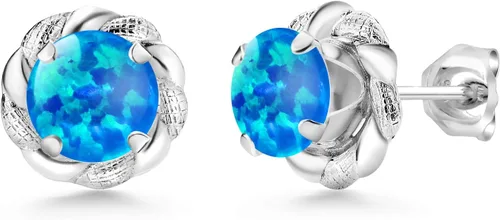 Miniatura 286 de Gem Stone King Aretes de plata de ley 925 de 0.236 in con piedra natal redonda para mujer