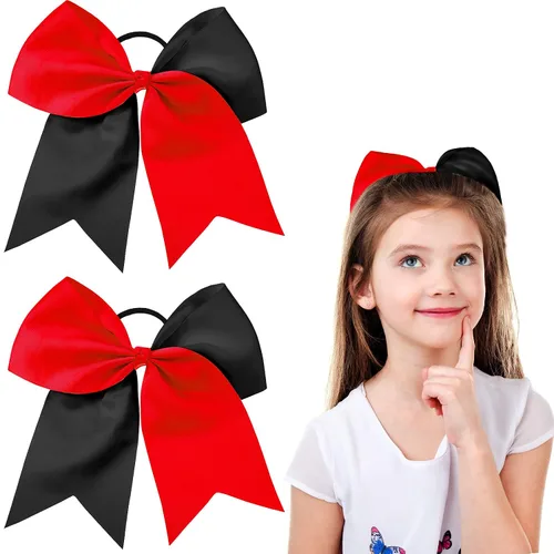 Miniatura 20 de 2 paquetes de lazos grandes para animadoras de 8 pulgadas con soporte para coleta, lazos grandes para el cabello para uniformes de sóftbol para Negro