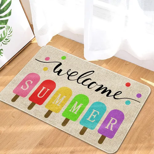 Miniatura 7 de Roszwtit Tapete de verano de 30 x 17 pulgadas, tapete de bienvenida de verano para interiores y exteriores, tapete antideslizante de goma