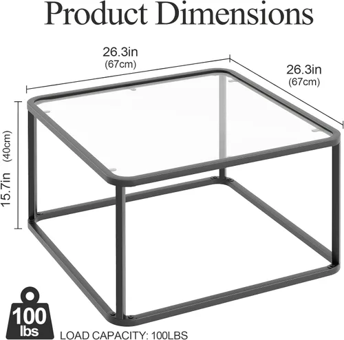 Miniatura 2 de Mesa de café de vidrio, mesas cuadradas minimalistas para sala de estar, mesa central moderna para oficina o espacio pequeño, vidrio templado, marco