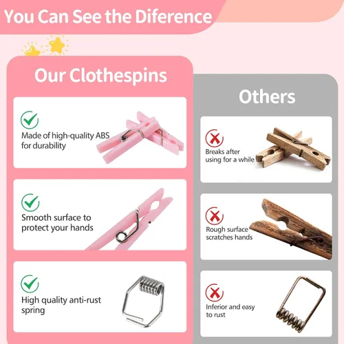 Miniatura 5 de 50 alfileres de ropa rosas para juego de baby shower, mini pinzas de plástico premium de 1.4 pulgadas, mini alfileres de ropa reutilizables