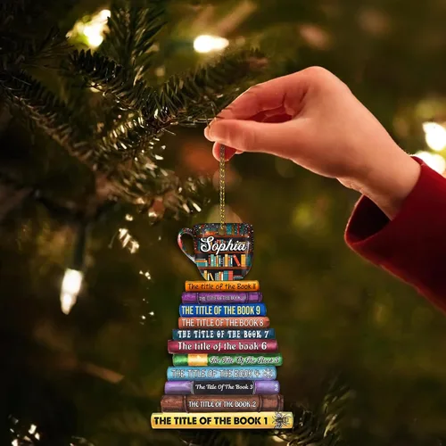 Miniatura 5 de HYTURTLE Adorno Personalizado de Pila de Libros – Nombre Personalizado y Títulos de Libros Favoritos – Acrílico para Lectores, Miembros de Clubes