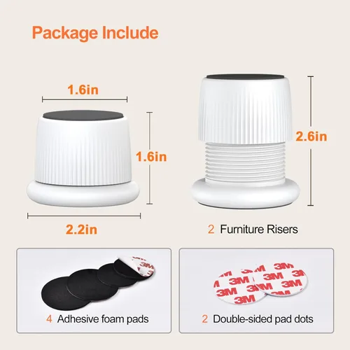 Miniatura 3 de Elevadores ajustables para muebles, elevadores de cama de 1.6 a 2.6 pulgadas, color blanco, plástico duradero y antideslizantes, elevadores de sofá