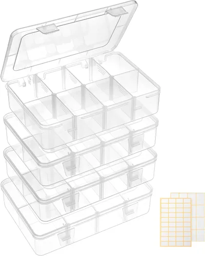 Miniatura 8 de QUEFE Paquete de 2 organizadores y almacenamiento de cuentas de 8 rejillas, caja organizadora de plástico con divisores extraíbles, caja