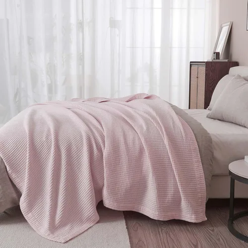 Miniatura 5 de Great Bay Home - Manta de tejido de gofre (Waffle) de 100% algodón Ligero y suave, perfecto para usar en capas. Colección Mikala., Algodón, Rosado