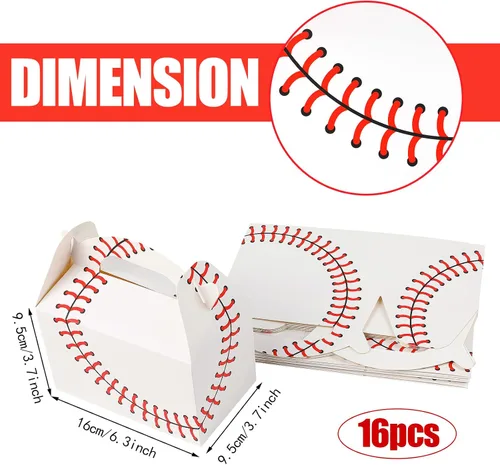 Miniatura 2 de CCINEE Cajas de regalo de béisbol, 16 unidades, temática deportiva, caja de regalo de fiesta de 6.2 pulgadas, bolsas de cartón para niños, adultos